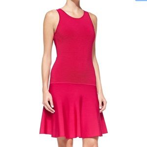 Milly Ribbed Mermaid Hem Midi Dress in Red - Large